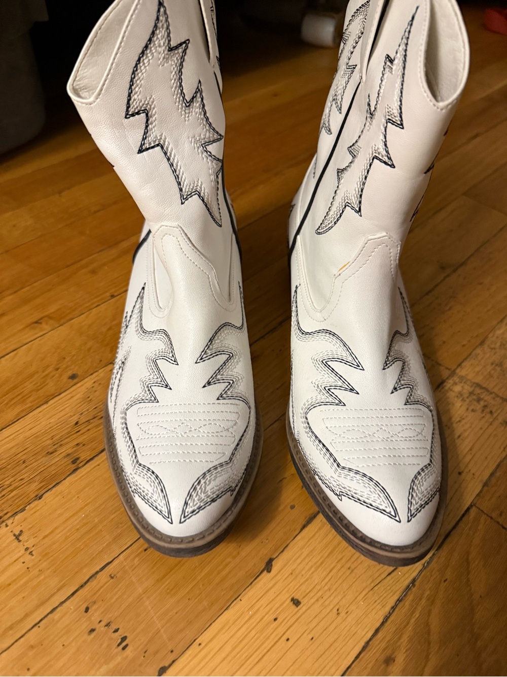 White Western Cowboy Boots with Black Stitching Women